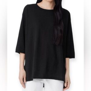 Eileen Fisher Organic Linen Blend Black Slub Crewneck Tunic Top- S/M- EUC